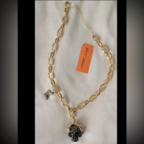 Betsey Johnson Jewelry - BETSEY JOHNSON Halloween Statement Chain Skull Pendant Butterflies Necklace NWT